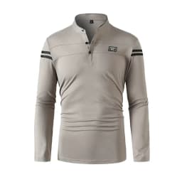 2025 Men's Casual Fashion Solid Color Long Sleeve Polo Shirt Stand up Collar Versatile Comfortable Top for Various Occasions