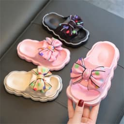 Kids Slippers Spring Autumn Girls Fashion Bow Non-slip Home Slippers Outside Home Thick Bottom Beach Sandals Slippers