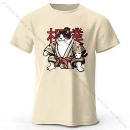 Sumo Cat Print 100% Cotton T-Shirt, Soft & Breathable Round Neck Short Sleeve Tee, Unisex Fun & Cultural Style
