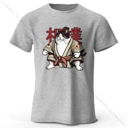 Sumo Cat Print 100% Cotton T-Shirt, Soft & Breathable Round Neck Short Sleeve Tee, Unisex Fun & Cultural Style