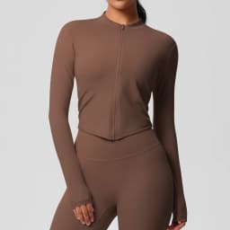 Zipper Jacket Women Crop Top Seamless Yoga Jacket Solid Sports Top Long Sleeve Running Shirts Quick Dry Fitness Gym Sport Wear