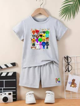 2PCS boys' short sleeved shorts set - printed pattern, suitable for boys aged 3-7- perfect choice for casual and playful wear