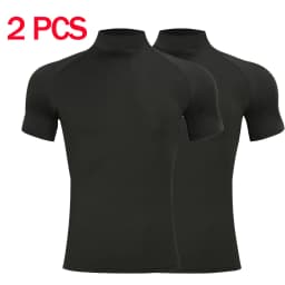 2Pcs Mens Compression T-shirt Summer Bodybuilding Sports Tight Turtleneck Short Sleeve Gym Quick Dry Running Male Workout Top