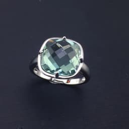 CSJ Green Amethyst Rings Sterling 925 Silver Natural Gemstone Cushion 12mm Women Lady Wedding Engagment Party Gift Box