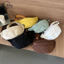 Women Waist Bag Corduroy Student Shoulder Handbag Crossbody Chest Breast Bag Fanny Pack Fashion Phone Female Bum Belt Purse 2025