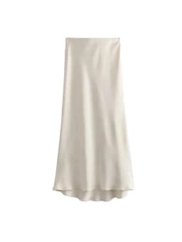 Women's Soft Touch Silk-Like Midi Skirt High Waist Elastic Waistband Chic Fashion Female Skirts Elegant Mujer