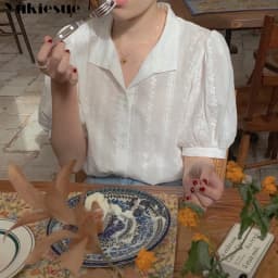 Shirts Women All-match V-Neck blouse shirts and tops Korean Style Womens Clothing Elegant Solid Color Leisure Chiffon blouses
