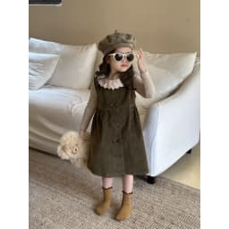 Girls Dress 2024 Spring New Small and Medium School Children Fashionable Double Breasted Corduroy Sleeveless Vest Skirt