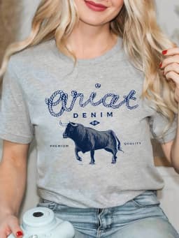 1231Bull & Letter Print Crew Neck T-Shirt, Casual Short Sleeve Top For Spring & Summer, Women's Clothing