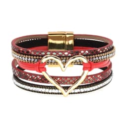 WELLMORE BOHO Leather Bracelet Heart Women Bracelets Magenet Charm Bracelet Fashion Jewelry