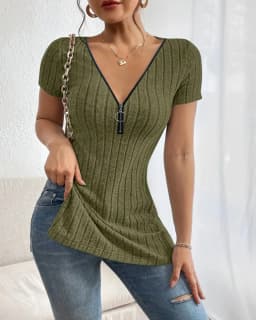 Versatile & Chic V-Neck Women's Top- Stretchy,Easy-Care Casual Wear