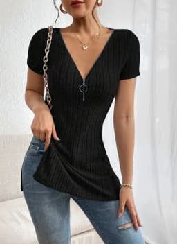 Versatile & Chic V-Neck Women's Top- Stretchy,Easy-Care Casual Wear