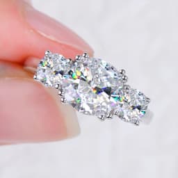 925 Sterling Silver Three Stone Engagement Wedding Ring Luxury Cushion Cut 3.5CTW. Moissanite Promise Band for Women Jewelry