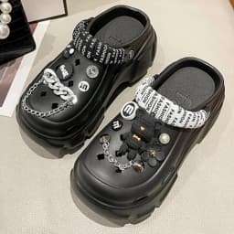 Bling Pearls Diamond Cute Bear Decor Vented Clogs Slides 7CM Platfrom Outdoor Beach Sandals Summer Girls Slippers Women Shoes