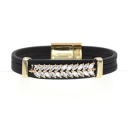 WELLMORE Simple Luxury Glass Leaf Bracelet for Women Magnet Charm Bracelets Leather Bracelet Women Jewelry