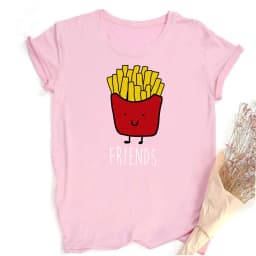 Funny Design Best Friend Matching T-Shirt BFF T Shirt Women Fast Food Tee Shirt for Femme Tops Tees Hamburger and Fries
