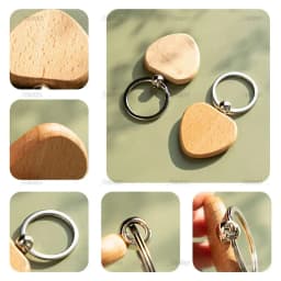 50Pcs Natural Wooden Key Ring Heart Anti Lost Wood Keychains