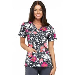 Dandelion Print Medical Uniforms Nursing Short Sleeve Tops V-Neck Patched Pocket Nursing Uniforms Women Working Clothes