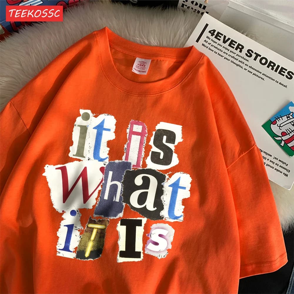 Fashion Cotton Women'S T-Shirts It Is What Funny Letter Printing Tops Oversize O-Neck Soft Short Sleeve Summer Female Clothes