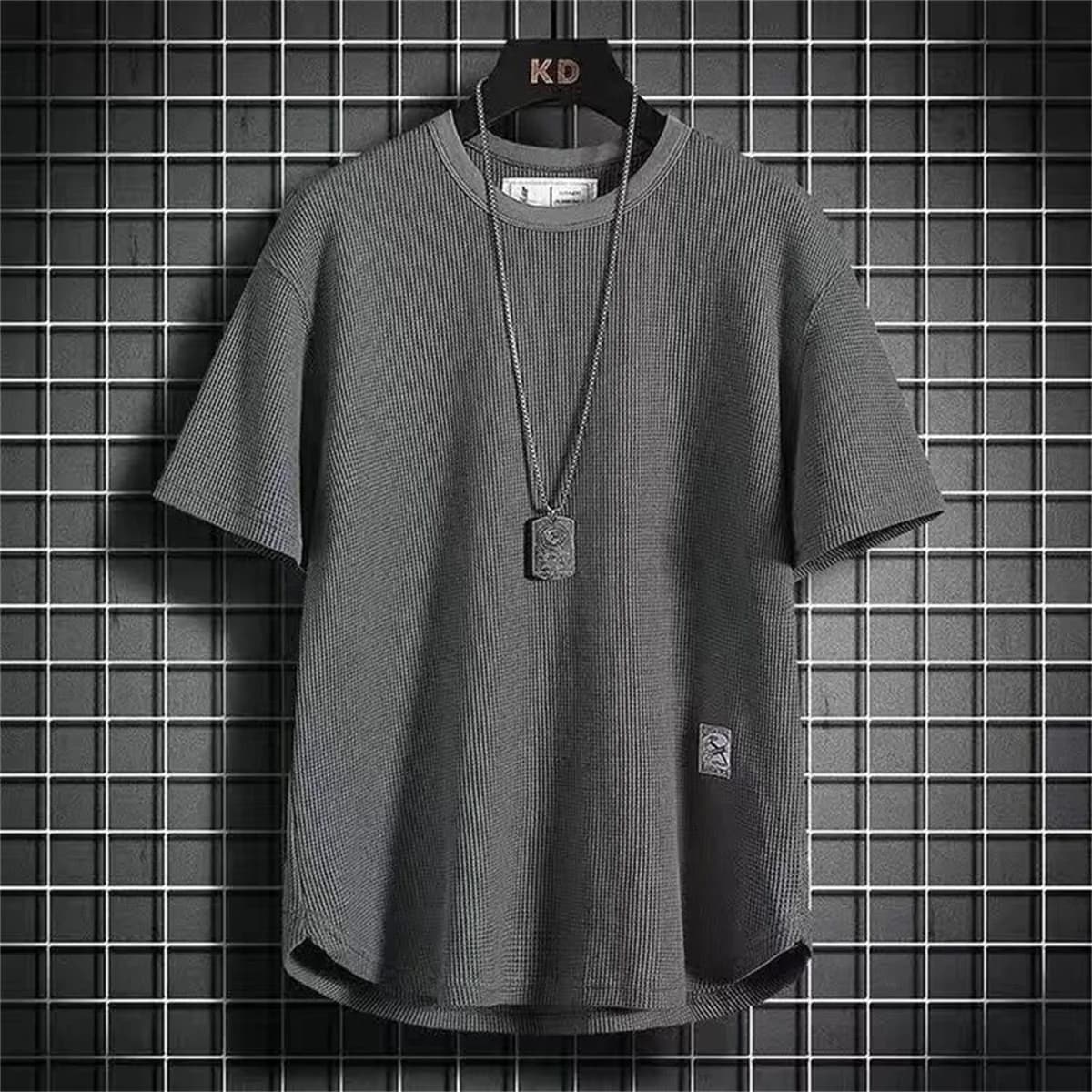 Black Waffle T-shirts For Men White Blue Tee Casual T shirt Oversized Tops 2024 Quality Unisex Short Tshirts Tees Men Clothing