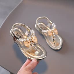 Girls Pearls Sandals Rhinestone Kids Gladiator Sandals Butterfly-knot Princess Children's Sandals Flip Flops Beach Shoes Soft