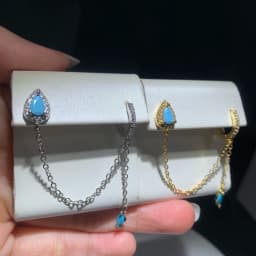 New Arrived Fashion Women Girl Jewelry Gold Color Blue Turquoises CZ Stone Tassel Chain Dangling Earring