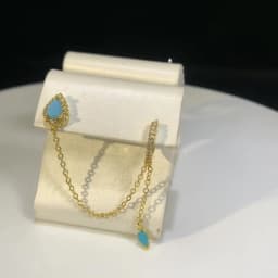 New Arrived Fashion Women Girl Jewelry Gold Color Blue Turquoises CZ Stone Tassel Chain Dangling Earring