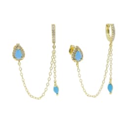 New Arrived Fashion Women Girl Jewelry Gold Color Blue Turquoises CZ Stone Tassel Chain Dangling Earring