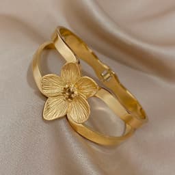316L Stainless Steel Gold Plated Cuff Bangle Bracelet for Women Fashion Big Flower Chunky Bracelets Waterproof Jewelry