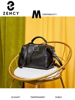 Zency Fashion Black Designer Shoulder Bag For Women 100% Genuine Leather Handbag Medium Size For Daily Life With Two Straps