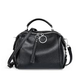 Zency Fashion Black Designer Shoulder Bag For Women 100% Genuine Leather Handbag Medium Size For Daily Life With Two Straps