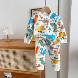 2-10 Years Spring Autumn Boys Pajamas Cartoon Dinosaur Pattern Full Sleeve Shirt +Pants 2Pcs Suit For Kids Children Clothing Set