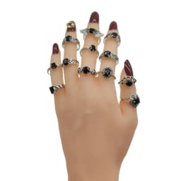 20pc/Lot Wholesale New Black Acrylic Joint Rings For Women Fashion Girl Mix Style Size Vintage Silver Plate Finger Jewelry Party