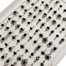 20pc/Lot Wholesale New Black Acrylic Joint Rings For Women Fashion Girl Mix Style Size Vintage Silver Plate Finger Jewelry Party