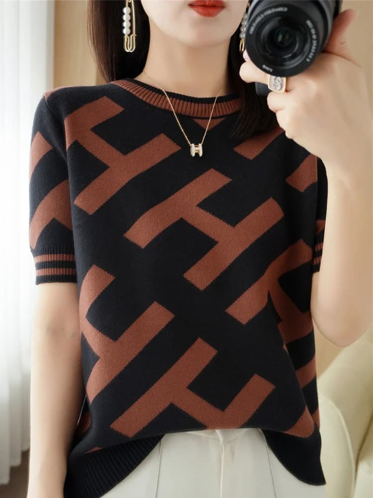 100% Cotton Short-Sleeved T-Shirt Women's Summer Knitwear Fashion New Slim-Fit All-Match Sweater Top Women's Tide SMY D33
