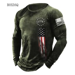 American Flag Pattern Men T-shirts Spring Autumn Long Sleeve 3d Print Street Fashion Tee 6XL Plus Size Male Clothing Casual Tops