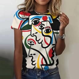 Picasso Abstract 3D Painting Vintage Elegant Women's T-shirts Short Sleeve Fashion Trend Tees Casual Style Lady's Clothing