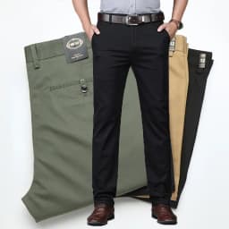 Men's Classic Stretch Casual Pants Business Office Straight Male Pants Brand Clothing Fashion Soft Cozy Trousers Solid Color