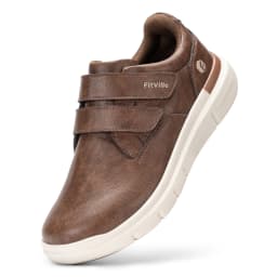 FitVille Men's Leather Shoes Diabetic Shoes Extra Wide Slip On Shoes for Orthopedic Toes Swollen Feet Non-Slip Lightweight