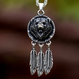 new stainless steel Amulet Viking Slavic God Symbol Warding Veles Bear Paw feather Pendant Necklace Jewelry