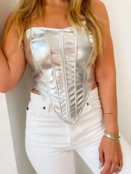 Women's Silver Waist Cinched Top Sexy Base Top Sleeveless Inner Strapless Vest