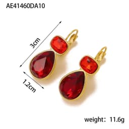 Stainless Steel Light Luxury Gold-Plated Teardrop Candy Color Stone Dangle Earrings Women Statement Delicate Bling Jewelry
