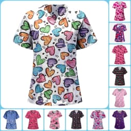 Uniforms Women Medical Elegant Heart Print Obstetrics Medico Top Fashion V-Neck Short Sleeve with Pocket Clinical Uniforms Woman