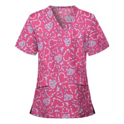Uniforms Women Medical Elegant Heart Print Obstetrics Medico Top Fashion V-Neck Short Sleeve with Pocket Clinical Uniforms Woman