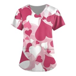 Uniforms Women Medical Elegant Heart Print Obstetrics Medico Top Fashion V-Neck Short Sleeve with Pocket Clinical Uniforms Woman