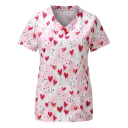 Uniforms Women Medical Elegant Heart Print Obstetrics Medico Top Fashion V-Neck Short Sleeve with Pocket Clinical Uniforms Woman