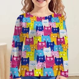 Girl Clothes Girl T-Shirt Kawail Animals Cats Print Long Sleeve Kids Autumn Clothes Fashion Casual Boy Girl Cute Round Neck Tops