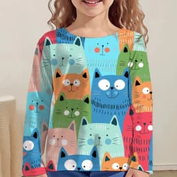 Girl Clothes Girl T-Shirt Kawail Animals Cats Print Long Sleeve Kids Autumn Clothes Fashion Casual Boy Girl Cute Round Neck Tops