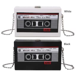 Women Cute Sling Bag Radio Shape Mini Chain Purse PU Leather Tape Recorder Print Ladies Daily Commute Bag