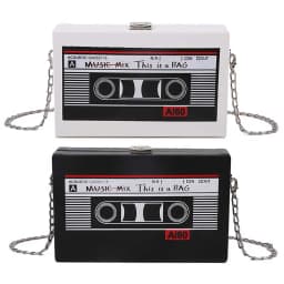 Women Cute Sling Bag Radio Shape Mini Chain Purse PU Leather Tape Recorder Print Ladies Daily Commute Bag